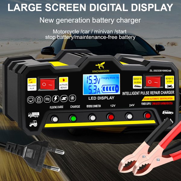 300AH 220W Voll Automatische Auto Batterie Ladegerät Für Nass Trocken Blei Säure LCD Display Intelligente Puls Reparatur Batterie Ladegerät EU Stecker