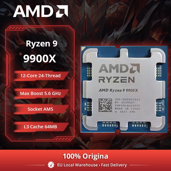 AMD Ryzen 9 9900X 12-Kern 24-Thread CPU, 5,6GHz, 64MB L3 Cache, AM5-Sockel, DDR5, 120W TDP, 9000-Serie Prozessor ohne Lüfter