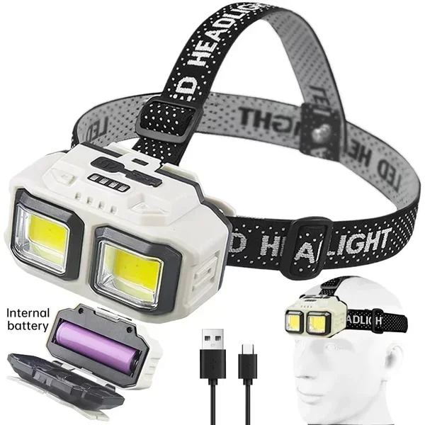 Potężna indukcyjna latarka czołowa LED 4 tryby oświetlenia Latarka z ładowaniem typu C Zewnętrzna wodoodporna latarka kempingowa