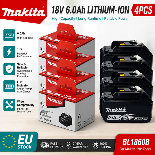 100% Original Makita 6Ah für Makita 18V Akku BL1830B BL1850B BL1850 BL1840 BL1860 BL1815 Ersatz-Lithium-Akku