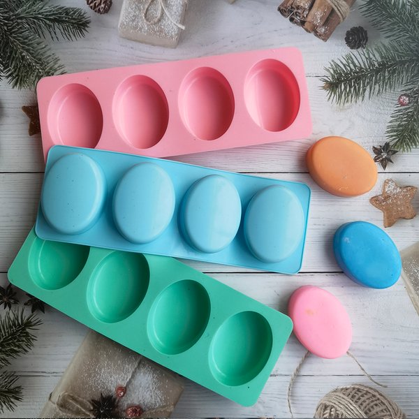 Moule à savon en Silicone 4 trous ovale rond carré bricolage fabrication de savon moule fait maison moule décoration cire bougie gâteau outils