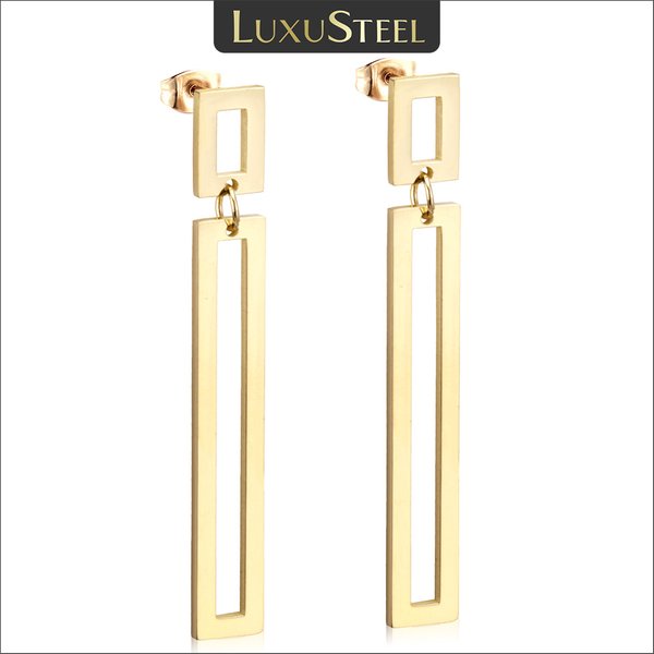 Boucles d'oreilles de luxe en acier inoxydable, rectangulaires géométriques, longues gouttes exagérées pour femmes et filles, nouveau coréen 2023