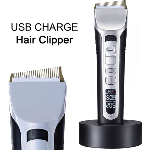 Tondeuse à cheveux USB Rechargeable tondeuse à cheveux titane lame en céramique LCD professionnel forte puissance Salon Machine de coupe de cheveux