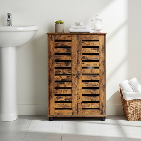 VASAGLE Armoire de salle de bain, avec portes à lames, 2 étagères réglables en hauteur