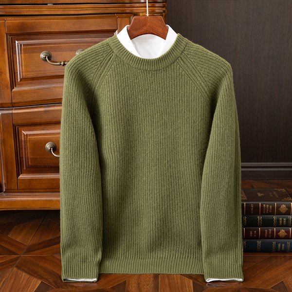 100% laine mérinos épaississement pull hommes col rond manches Raglan pull automne hiver intelligent pull décontracté cachemire à manches longues haut