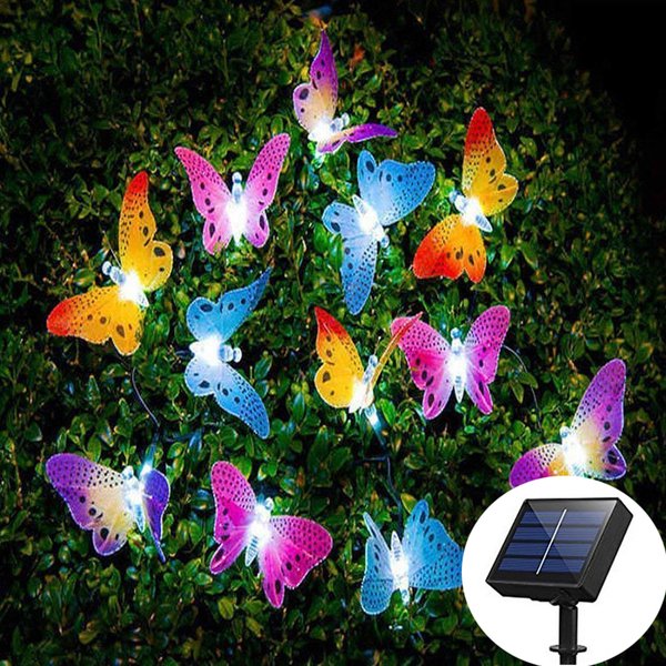 12 LED solaire papillon lampe chaîne fibre optique fée lumière étanche noël extérieur jardin vacances décoration