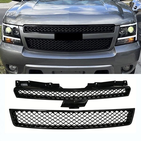 Pour Chevrolet Tahoe/Suburban/Avalanche 2007–2014 Kit de calandre supérieure et inférieure avant, finition noir brillant OE 22830013 15835084