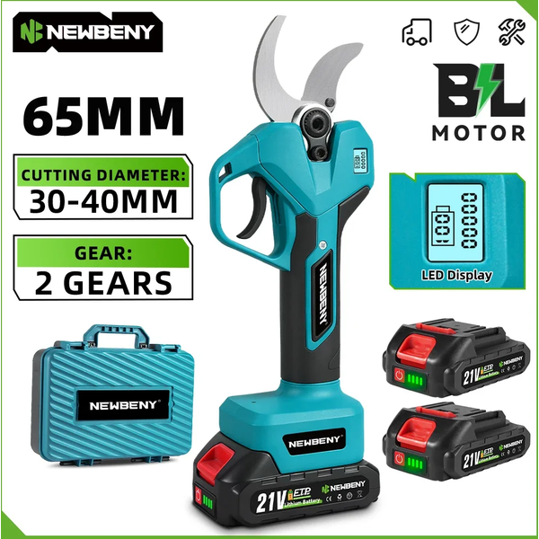 NewBeny 2 Gänge 65 mm bürstenlose elektrische Gartenschere Obstbaum Bonsai Beschneidung Schere Elektrowerkzeuge für Makita 18 V Batterie Pin