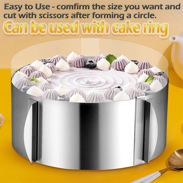 Anneau à gâteau réglable en forme de cœur, carré ou rond, moule à mousse au fromage en acier inoxydable, feuilles d'acétate pour la cuisson, 0121