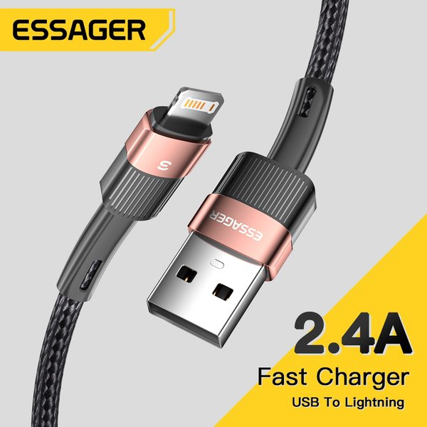 Essager-Câble USB de charge rapide pour iPhone, 11, 12, 13 Pro Max, Mini, Xs, Xr, X, SE, 8, 7, 6 Plus, 6s, 5, 5s, graphite A