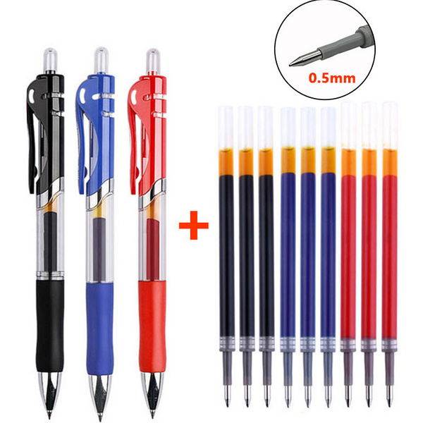 13Pcs Set Ballpen Retractable Gel Pens Black Red Blue Ink 0.5mm Ballpoint Replaceable Refills Office School Supplies Stationery