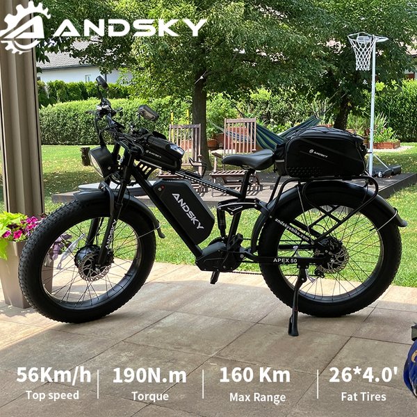 ANDSKY Apex 50 AWD Elektrofahrrad mit Doppelmotor, 161 km Reichweite, 48V/52V, 25Ah, herausnehmbarer Akku, vollgefedertes Elektrofahrrad für Erwachsene, 26*4 Zoll All-Terrain-Fat-Tire, City-Commuter,