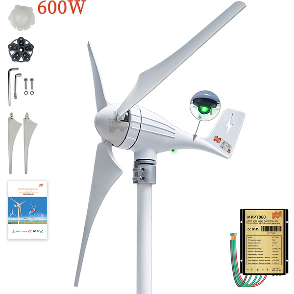 3 5Blades 600W 12V 24V Wind Turbine Generator With MPPT Controller High Effcient Household Wind Generator for Battery Charge