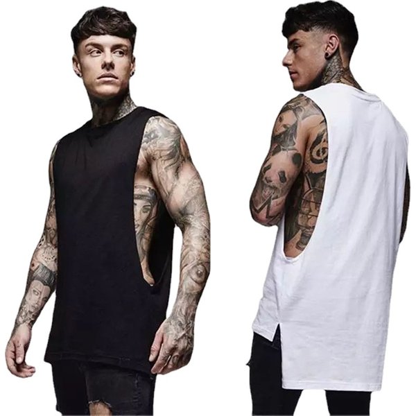 Mens Casual Gym Tank Top Summer Fitness Clothing Cotton Workout Sports Sleeveless Shirt Male Extend Long Singlet Hip Hop Vest