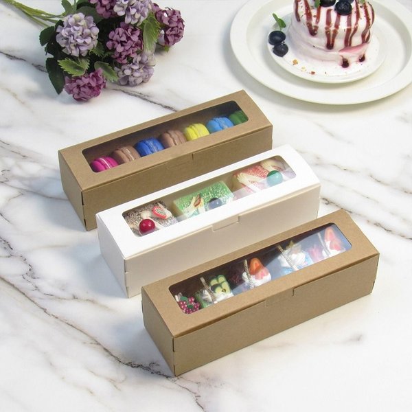 with Clear Window Macaron Boxes Dessert Cookies Treat 2 Colors White Pastry Packaging Container Kraft Paper