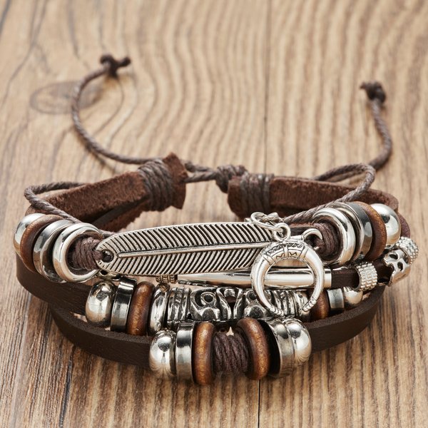 Trendy Leder Armbänder Männer Frauen Vintage Braun Multilayer Geflochtenen Seil Armbänder Charme Wrap Armbänder Schmuck Pulsera Hombre