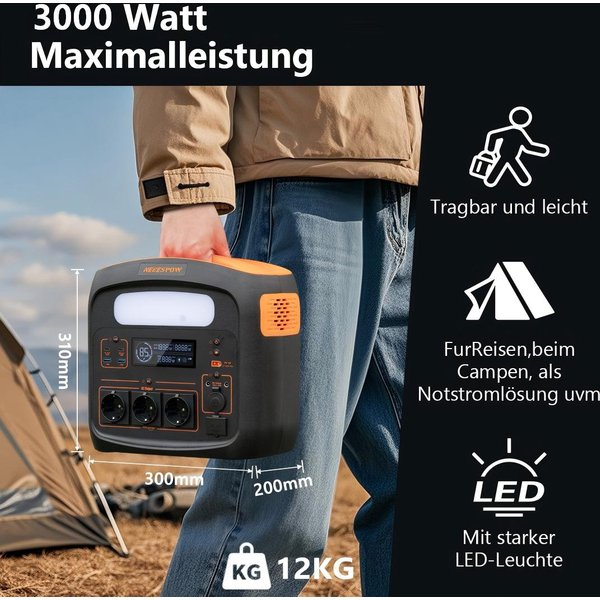 N1200 Tragbare Powerstation 1800W Solargenerator 1024Wh LiFePO4-Akku, Notstromversorgung für Zuhause, Outdoor-Camping, mobile Stromversorgung für draußen
