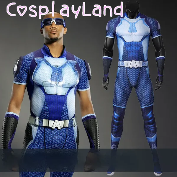 Les garçons un Train Cosplay Costume Costume adulte hommes Reggie Franklin combinaison carnaval Halloween super-héros bleu Spandex body