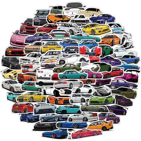 Autocollants waterproof de dessin animé JDM, 100 pièces, cool, voiture, graffiti, créatif, réfrigérateur, skateboard, casque, tasse, décoration