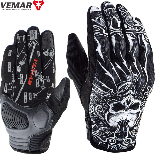 VEMAR gants de moto hommes gants de moto Vintage écran tactile crâne moto Motocross gants d'été vtt cyclisme rétro