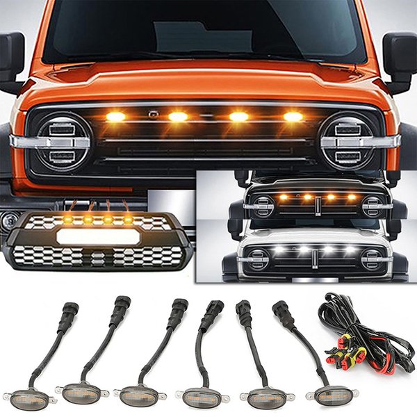 Lumière de calandre LED avant de voiture universelle, lampe d'oeil d'aigle pour SUV, Ford, Toyota, coffre tout-terrain, fumé, ambre, blanc, 4LED