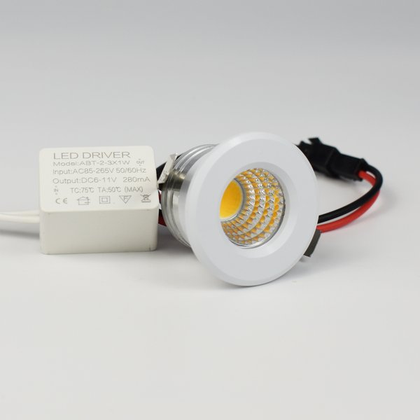 2 pièces Mini LED Spot Downlights COB 3W 270lm 110V 220V Dimmable armoire lumière noir blanc argent finition aluminium trou de coupe 30mm