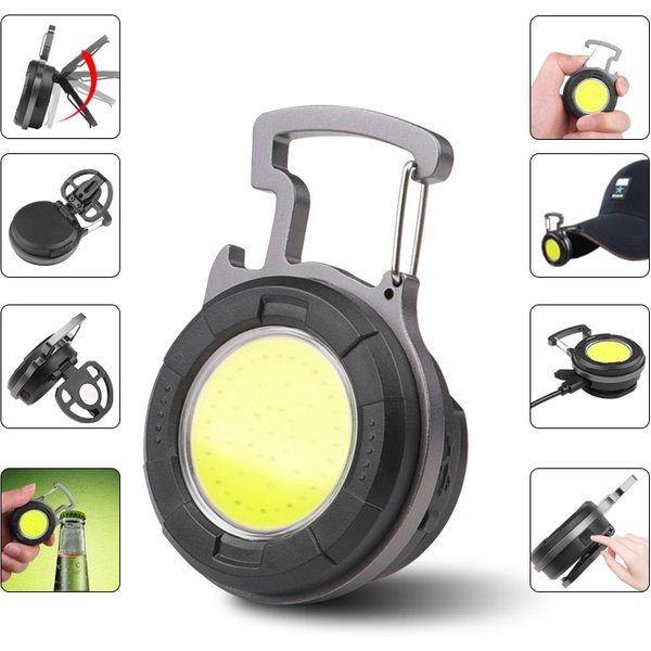 Mini lampe de poche porte-clés COB portable, lampes de travail LED, budgétaire, ouvre-bouteille aste de type C, lumière de camping en plein air