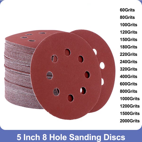 5/10/100 pièces 5 "125mm 8 trous crochet boucle disques abrasifs tampons de papier de verre ensemble 60 grains ~ 2000 grains disque de ponceuse outils de polissage abrasif