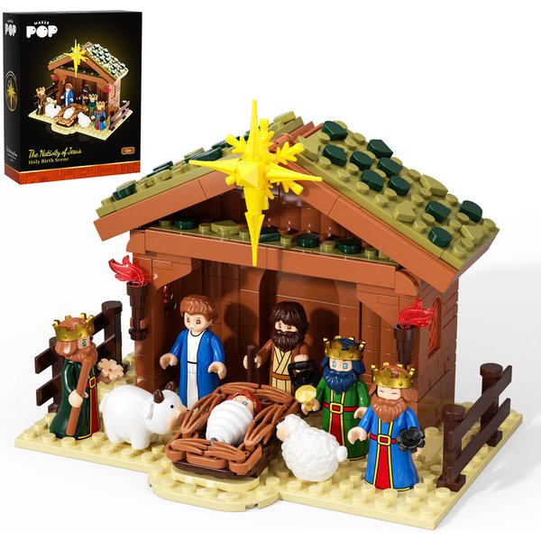 JAKI Weihnachtskrippen-Baustein-Set für Erwachsene, 281 Teile, Weihnachtskrippenszene mit Figuren, Tieren und Stall, Dekoration für Weihnachten und Zuhause