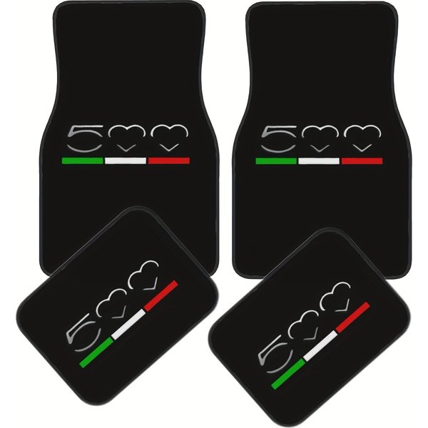 4er-Set hochwertiger Auto-Fußmatten aus Polyester mit dem ikonischen Logo-Design von FIAT 500 – passend für Sitzen vorne und hinten.
