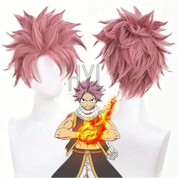 Anime Natsu Dragneel Cosplay Perücke Rosa Kurze Hitzebeständige Kunsthaar Für Frauen Männer Halloween Kostüm Party Karneval Requisiten