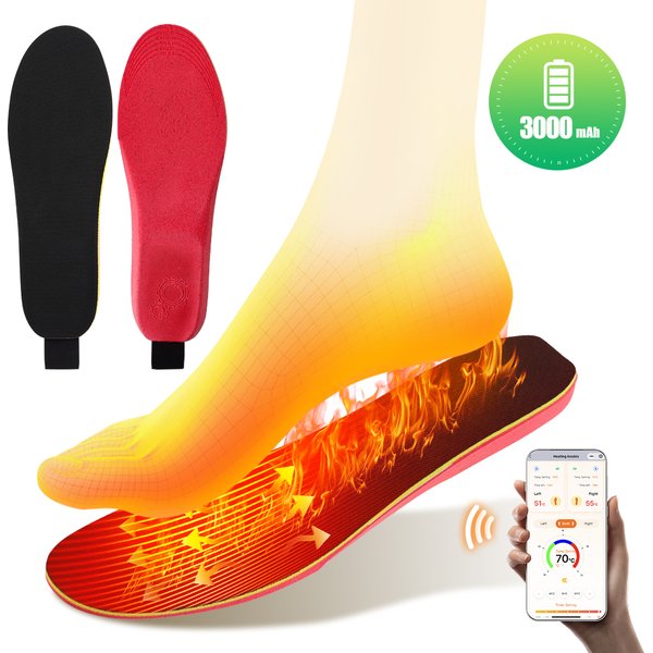 Semelles chauffantes sans fil, contrôle via application, coussin chauffant électrique pour les pieds, idéal pour le ski en plein air en hiver, température réglable, chauffe-pieds, coussin pour