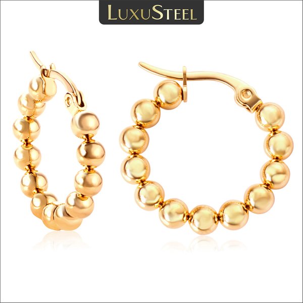 LUXUSTEEL Übertreibung Edelstahl Perlen Creolen Frauen Runde Kreis Ohr Huggie Gold Farbe Zubehör Aretes Weihnachten