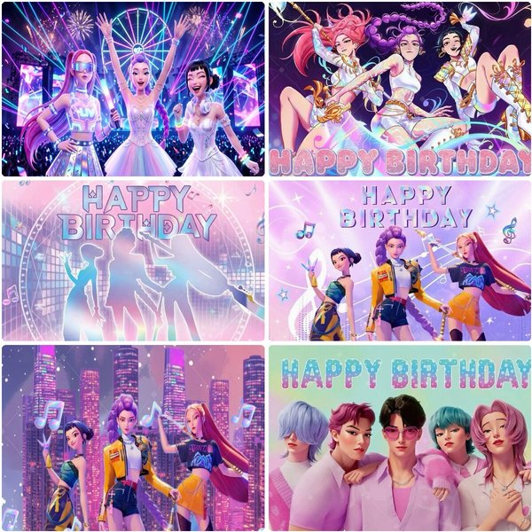 Piękna dekoracja na urodziny w stylu Kpop dla dziewczynki, różowe demony, dekoracje na przyjęcie urodzinowe, baner, upominek na chrzest dziecka.