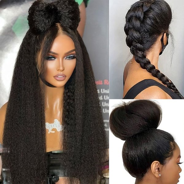 FRIZIRA Perruque Lace Frontale 360 avec Sangle Invisible, Densité 180%, Cheveux Humains Raides Crépus, Perruques à Cordon de Serrage, Perruque Raides Crépus en U/V, 30 40 Pouces