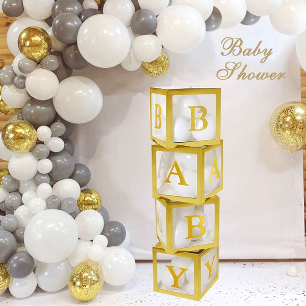Boîte à ballons transparente dorée avec nom, lettre de fête d'anniversaire, révélation du sexe, décoration de baptême, premier 1er anniversaire, décor de réception-cadeau pour bébé