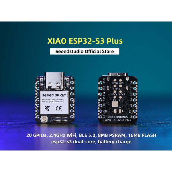 XIAO ESP32S3 Plus Entwicklungsboard 20 GPIOs, 2,4GHz WiFi, BLE 5.0, 8MB PSRAM, 16MB FLASH, ESP32-S3 Dual-Core, Akkuladung Unterstützt