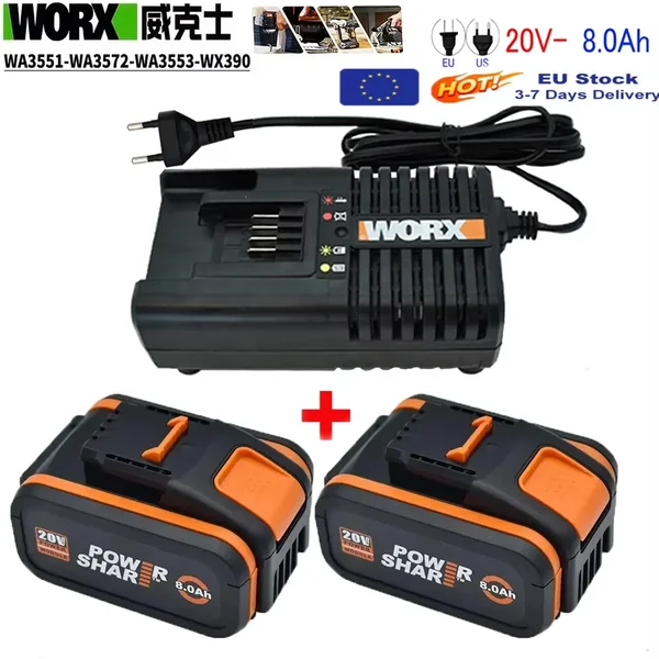 Worx 20 V 8,0 Ah Lithium-Akku wiederaufladbar WA3553 WA3551 WA3553.1 WA3570 für alle WORX-Elektro- und Gartengeräte