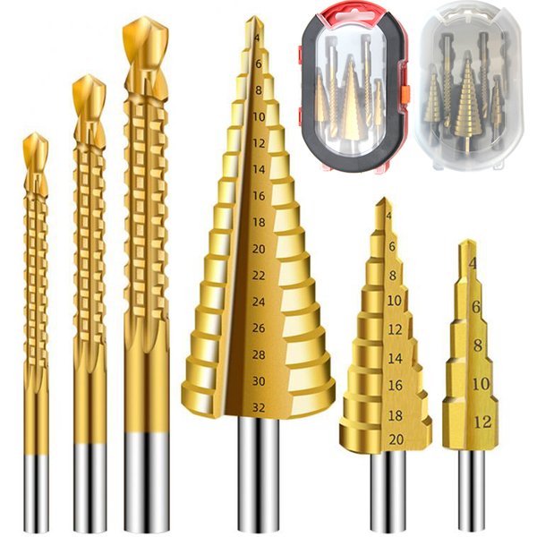 Ensemble d'outils de forage à rainure droite, poignée triangulaire, perceuse étagée Wildoda, scie à fente nervurée, 4mm, 12/4mm, 20/4mm, 32mm, 3mm, 6mm, 8mm