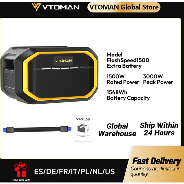 VTOMAN Dieser FlashSpeed1500 Zusatzakku hat eine Kapazität von 1548 Wh für die VTOMAN FlashSpeed1000/FlashSpeed1500 Powerstation mit 1500 W (3000 W Spitzenleistung).
