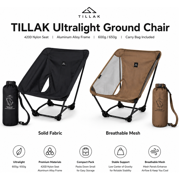 Chaise de camping pliante TILLAK Moon Chair ultralégère 600g/650g, série 7, aluminium, nylon 420D, siège bas, pour extérieur