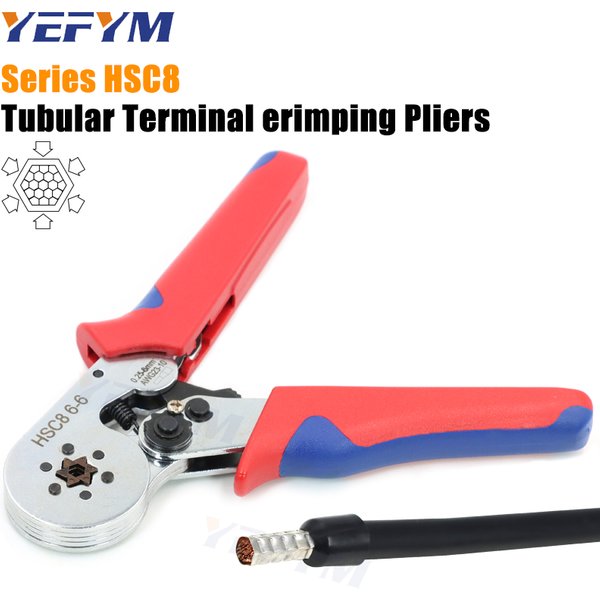 Ferrule Pin Terminal Connectors Hexagon Crimping Pliers HSC8 6-6 0.25-6mm²/23-10AWG Mini Adjustable Ratchet Electricians Tools