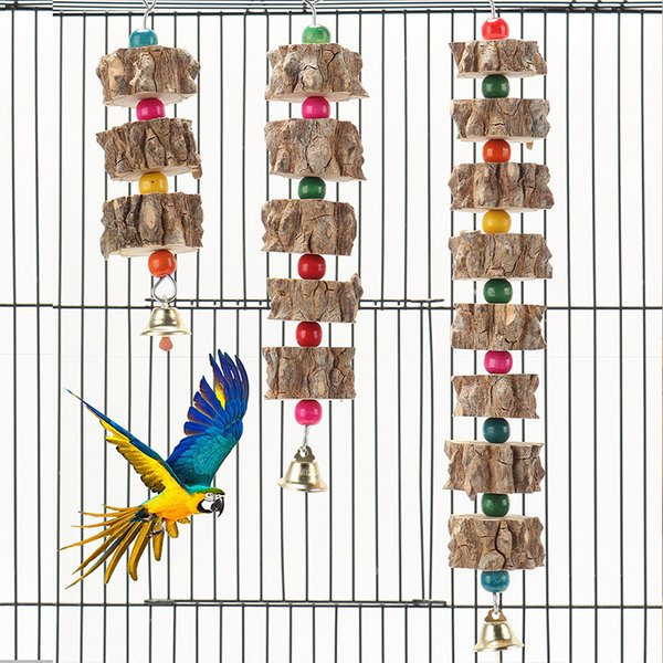Jouets pour oiseaux S/M/L, pour perroquet, morsure à mâcher, Cage suspendue, décoration, meulage de bec, jouet en bois coloré avec cloche, fournitures pour oiseaux