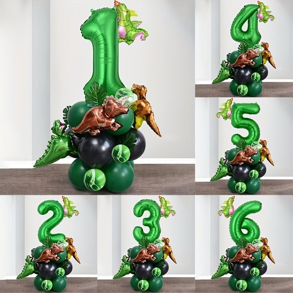 26pcs Dinosaur Balloons Green Digital Birthday Theme Balloon Baby Shower Jungle Dinosaur Party Decoration