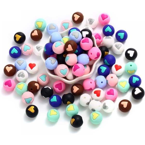 Perles rondes colorées en Silicone en forme de cœur, 10mm, pour anneau de dentition, à mâcher, pour Bracelet, chaîne de sucette, accessoire, fabrication de bijoux à faire soi-même, 10 pièces