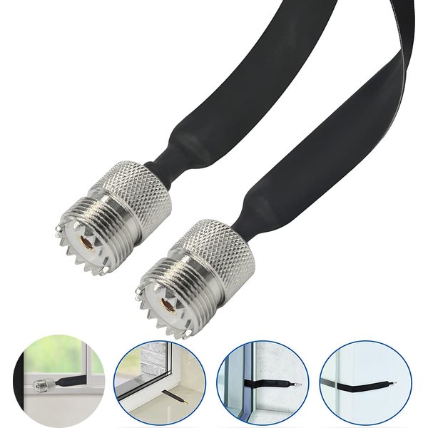 Flaches HF-Koaxialkabel für Fenster/Türen, SO239, UHF-Buchse auf UHF-Buchse, männlich, PL259, 50 Ohm, HF-Koax-Pigtail-Verlängerungskabel
