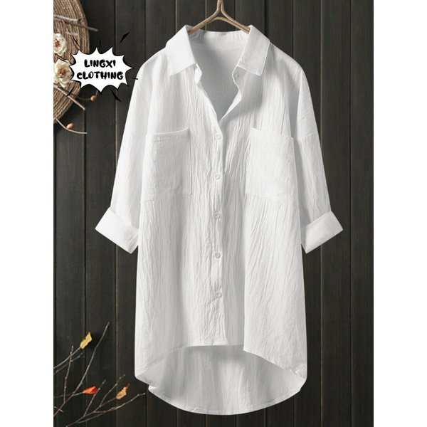 Elegant and Youth Woman Blouses Casual Home Cotton Linen Large Size Single Breasted Commuting Style Long Sleeved Shirt