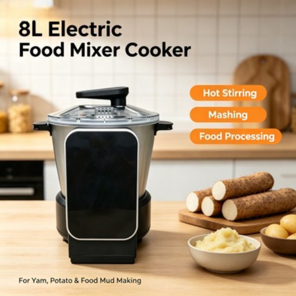 Mélangeur-cuiseur électrique 8L 900W en acier inoxydable, machine à mélanger et à écraser à chaud pour la préparation de purée de patate et d'igname.