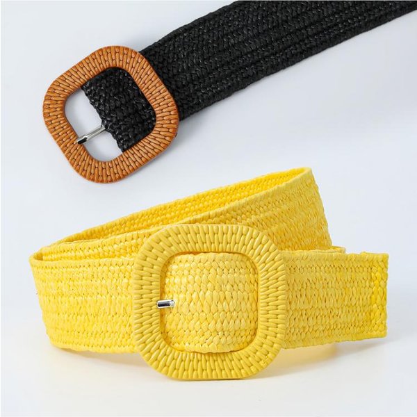 Frauen Jeans Schnalle Gürtel Vier Platz 4cm Breit Koreanische Stil Mori Candy Farbe Gras Woven Elastische Alle spiel Kleid gelb Blau 95*4