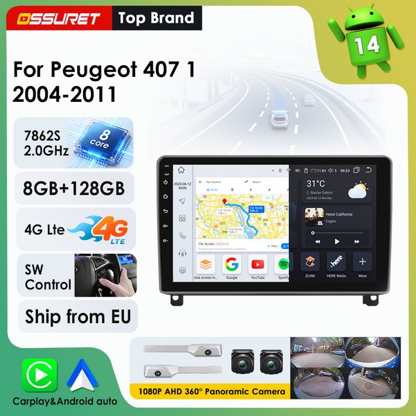 2Din Android Auto Autoradio für Peugeot 407 CC SW 2004 - 2011 Multimedia-Videoplayer DSP RDS Wireless Carplay für Apple GPS Navi Stereo 7862 4G Wifi Bluetooth Smart Screen
